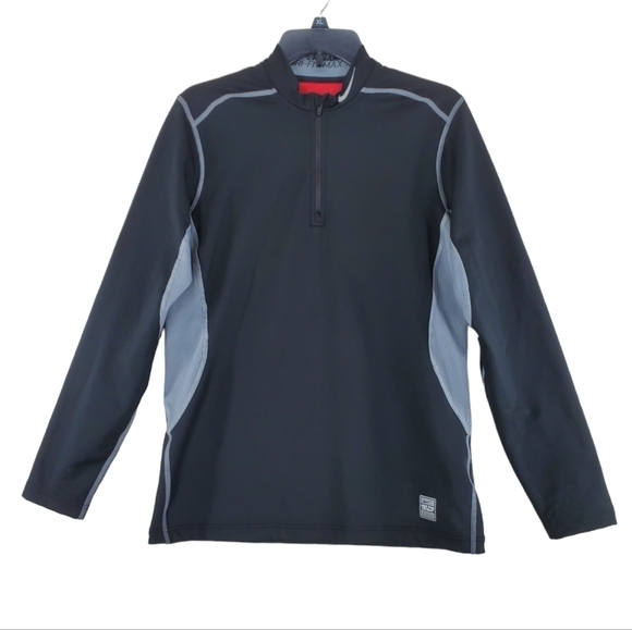 Nike Pro Combat Shirt Mens M Hyperwarm Dri-Fit Max Black Gray 1/4 Zip Fitted L/S - Picture 12 of 13